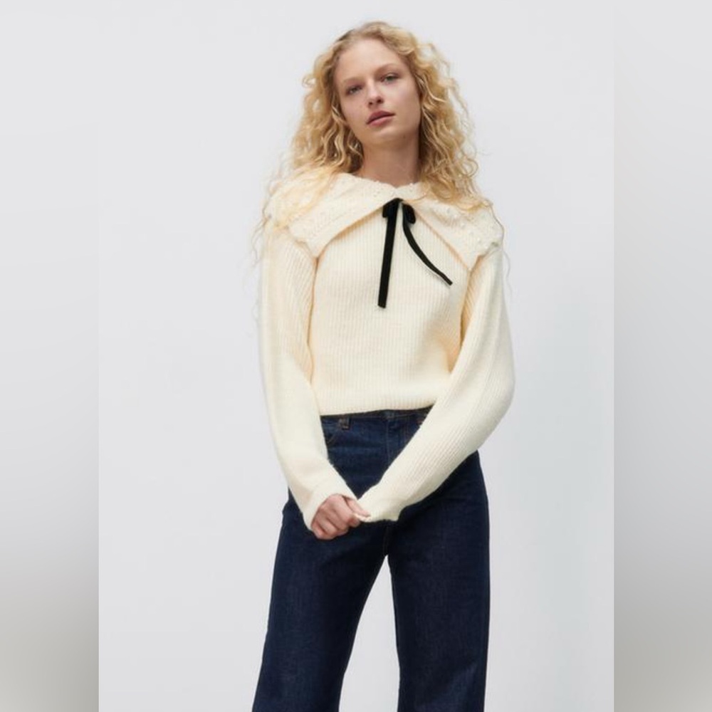 Zara ruffled cable knit top